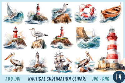 Watercolour Nautical Sublimation PNG | Lighthouse Clipart