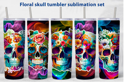Floral skull tumbler sublimation bundle Smoky skinny tumbler