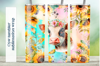 Cow tumbler sublimation png Sunflower tumbler wrap design