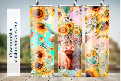 Cow tumbler sublimation png Sunflower tumbler wrap design