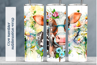 Cow tumbler sublimation png Daisy tumbler wrap design