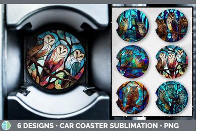 Stained Glass Owl Bird Car Coaster | Sublimation Coaster Designs Bundl