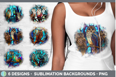 Stained Glass Owl Bird Grunge Background | Sublimation Distressed Back