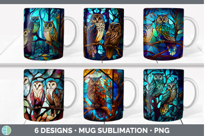 Stained Glass Owl Bird Mug Wrap | Sublimation Coffee Cup Designs Bundl