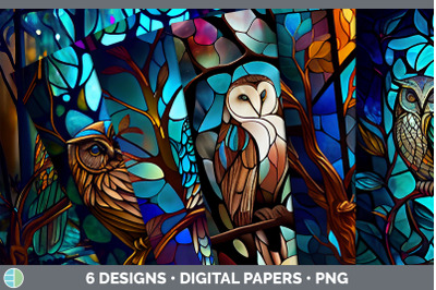 Stained Glass Owl Bird Paper Backgrounds | Digital Scrapbook Papers De