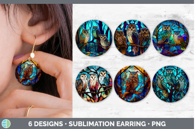 Stained Glass Owl Bird Round Earrings | Sublimation Earrings Designs B