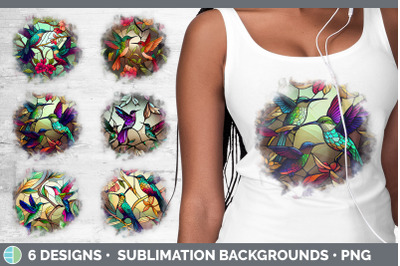 Stained Glass Hummingbird Bird Grunge Background | Sublimation Distres