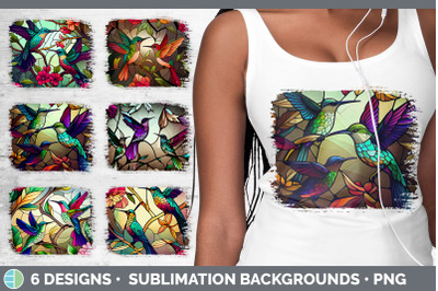 Stained Glass Hummingbird Bird Distressed Background | Sublimation Bac