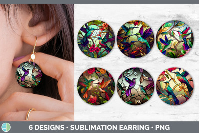 Stained Glass Hummingbird Bird Round Earrings | Sublimation Earrings D