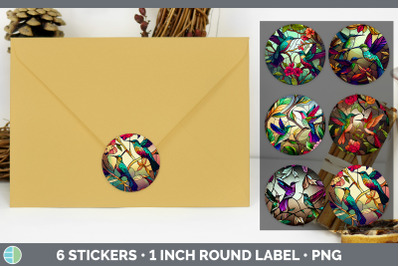 Stained Glass Hummingbird Bird Stickers | Round Labels Designs Bundle