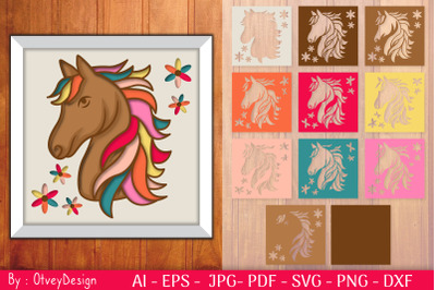 3D Horse Colorful Design Shadow Box