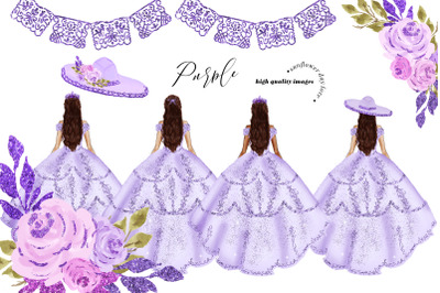 Elegant Lilac Purple Princess Clipart, Lilac Purple Flowers Clipart