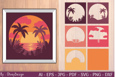 Tropical Beach Sunset 3D Shadow Box | LAYERED PAPERCUT