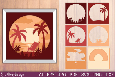 Tropical Beach Sunset 3D Shadow Box | LAYERED PAPERCUT