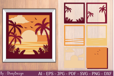 Tropical Beach Sunset 3D Shadow Box | LAYERED PAPERCUT