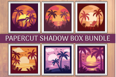 Tropical Beach Sunset 3D Shadow Box | LAYERED PAPERCUT