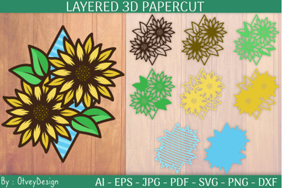 Sunflower 3D Layered Papercut