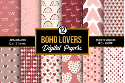 Boho Loving Hearts Seamless Pattern Digital Papers