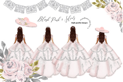 Blush Pink Quinceanera Fashion Clipart, Princess Birthday