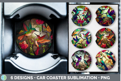 STAINED GLASS HUMMINGBIRD BIRD CAR COASTER | SUBLIMATION COASTER DESIG