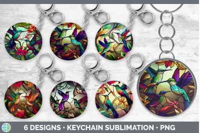 STAINED GLASS HUMMINGBIRD BIRD KEYCHAIN | SUBLIMATION KEYRING DESIGNS