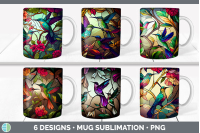 STAINED GLASS HUMMINGBIRD BIRD MUG WRAP | SUBLIMATION COFFEE CUP DESIG