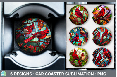 STAINED GLASS CARDINAL BIRD CAR COASTER | SUBLIMATION COASTER DESIGNS