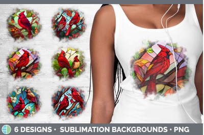 STAINED GLASS CARDINAL BIRD GRUNGE BACKGROUND | SUBLIMATION DISTRESSED