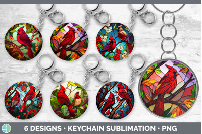 STAINED GLASS CARDINAL BIRD KEYCHAIN | SUBLIMATION KEYRING DESIGNS BUN