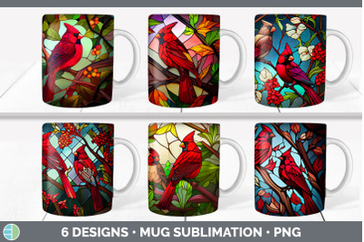 STAINED GLASS CARDINAL BIRD MUG WRAP | SUBLIMATION COFFEE CUP DESIGNS