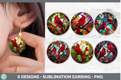 STAINED GLASS CARDINAL BIRD ROUND EARRINGS | SUBLIMATION EARRINGS DESI