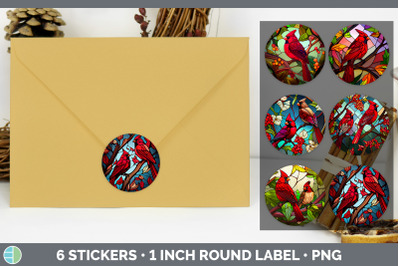 STAINED GLASS CARDINAL BIRD STICKERS | ROUND LABELS DESIGNS BUNDLE