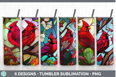 STAINED GLASS CARDINAL BIRD TUMBLER | SUBLIMATION 20 OZ SKINNY TUMBLER