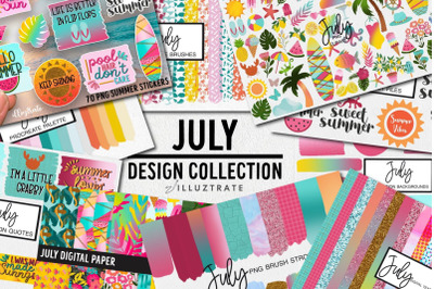 July Design Collection | Brushes Clipart and Patterns