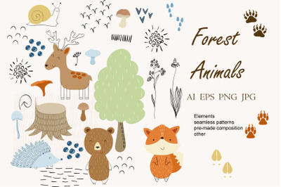 Vector forest animals clipart.