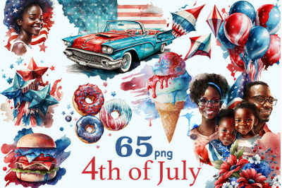 4th of July Clipart Set | American Black Woman Illustration