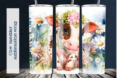 Summer tumbler sublimation png Floral cow  tumbler wrap design