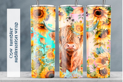 Cow tumbler sublimation png Sunflower tumbler wrap design