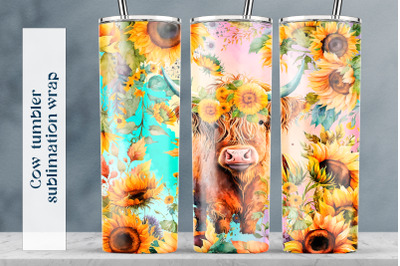 Cow tumbler sublimation png Sunflower tumbler wrap design