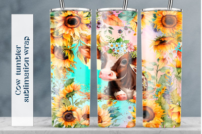 Cow tumbler sublimation png Sunflower tumbler wrap design