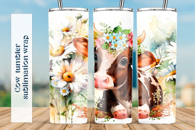 Summer tumbler sublimation png Floral cow  tumbler wrap design