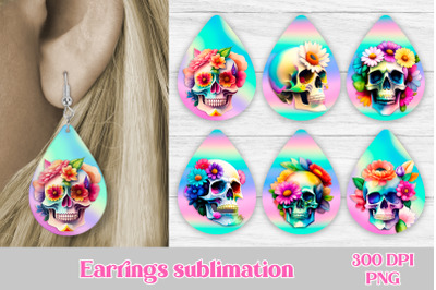 Teardrop earring sublimation | Skull flower earring