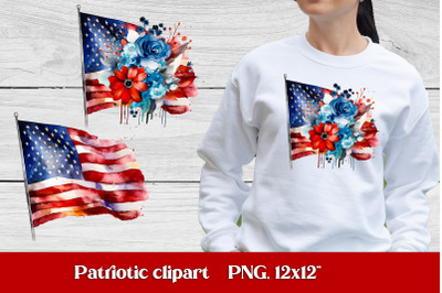 American flag clipart witch flower | Patriotic clipart