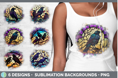 Stained Glass Crow Bird Grunge Background | Sublimation Distressed Bac