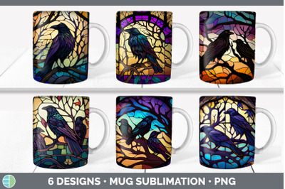 Stained Glass Crow Bird Mug Wrap | Sublimation Coffee Cup Designs Bund