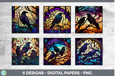 Stained Glass Crow Bird Paper Backgrounds | Digital Scrapbook Papers D