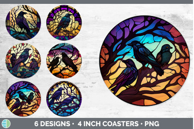 Stained Glass Crow Bird Round Coaster | Sublimation Coaster Designs Bu