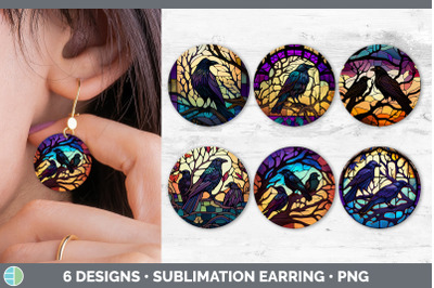 Stained Glass Crow Bird Round Earrings | Sublimation Earrings Designs