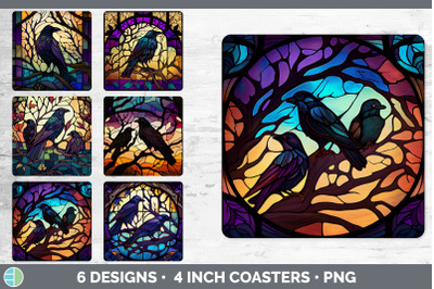 Stained Glass Crow Bird Square Coaster | Sublimation Coaster Designs B