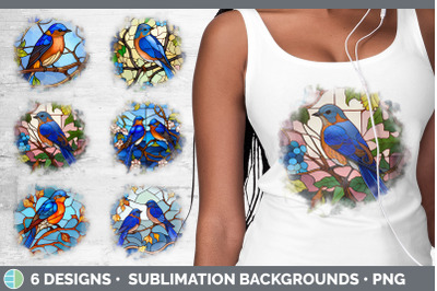 Stained Glass Eastern Bluebird Bird Grunge Background | Sublimation Di